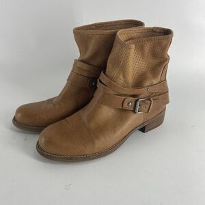 Marc Fisher Brown Leather fall rounded toe low chunky heel Ankle Boots Womens 7